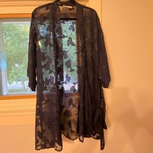 Women’s vintage navy blue Kristine Tyler lace robe.  OSFM